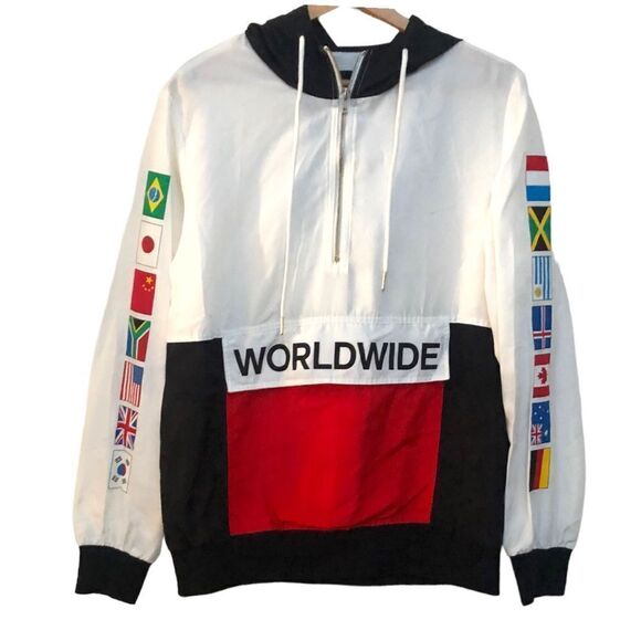 WORLDWIDE GRAPHIC ANORAK At Forever 21 Cream/red - Picture 1 of 5